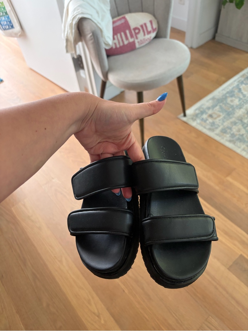 Black Adjustable Double Strap Slide Sandals